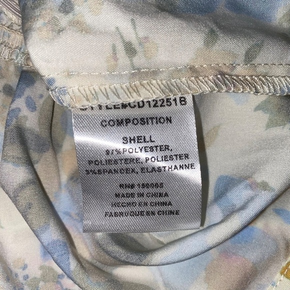 NWOT NSR Puff Sleeve Smocked Butter Cream Blue Gold Floral Mini Dress Small NEW - Picture 6 of 7